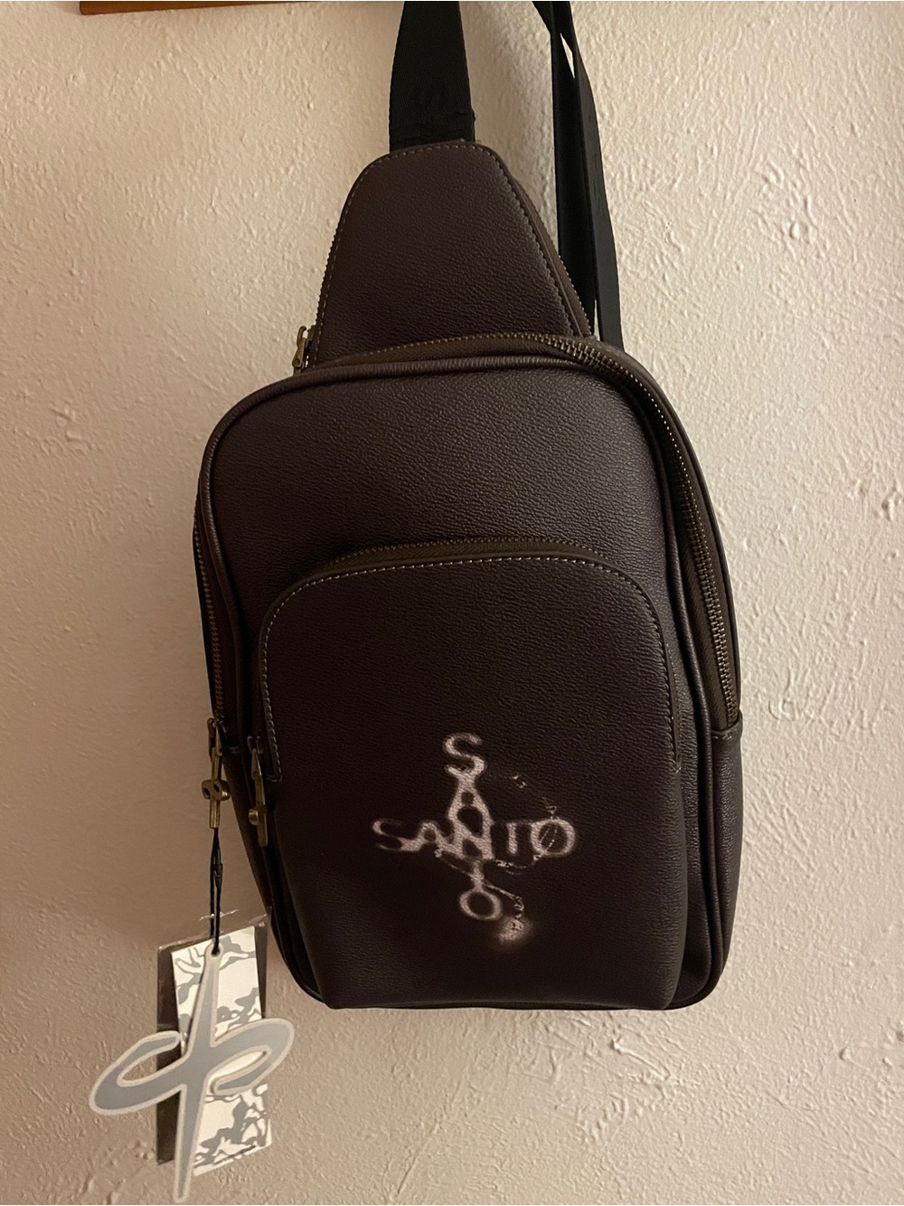 Santo Studio NWT Brown Compact Sling Backpack Signature Hardware